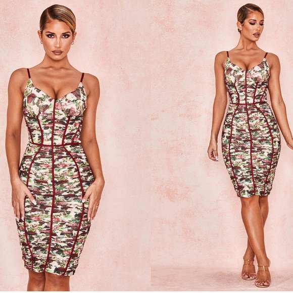 House of CB ‘Sable’ Vintage Floral Ruched Corset Dress NWOT - Picture 3 of 8